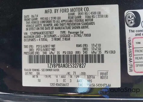 2014 Ford Mustang V6 из США, поврежденный, VIN 1ZVBP8AM3E5327827